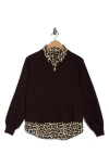 Adrianna Papell V-neck Twofer Sweater In Black