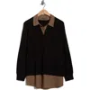 Adrianna Papell V-neck Twofer Sweater In Multi
