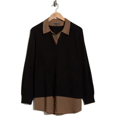 Adrianna Papell V-neck Twofer Sweater In Multi