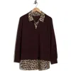 Adrianna Papell V-neck Twofer Sweater In Multi