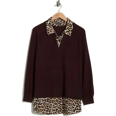 Adrianna Papell V-neck Twofer Sweater In Multi