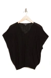 Adrianna Papell V-neck Vertical Rib Sweater In Black