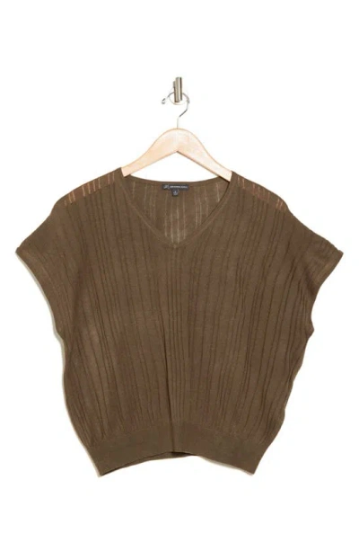 Adrianna Papell V-neck Vertical Rib Sweater In Deep Moss