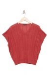 Adrianna Papell V-neck Vertical Rib Sweater In Rose