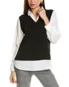 ADRIANNA PAPELL V-NECK VEST TWO-FER SWEATER