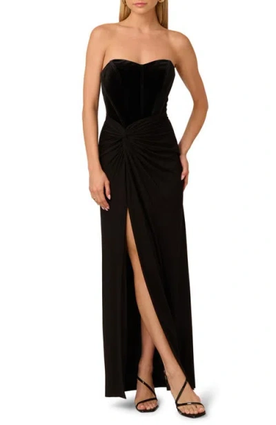 Adrianna Papell Velvet & Jerset Slit Gown In Black