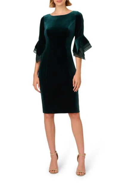 Adrianna Papell Womens Velvet Bell Sleeve Cocktail And Party Dress In Hunter
