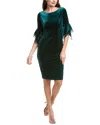 Adrianna Papell Velvet Bell Sleeve Short Dress In Green