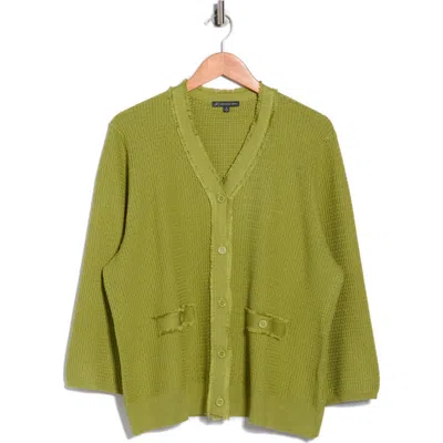 Adrianna Papell V-neck Fringe Cardigan In Green