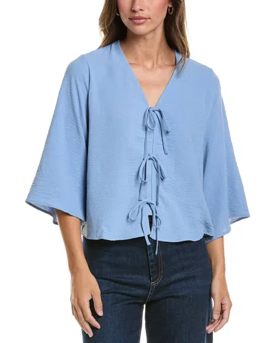 Adrianna Papell V-neck Open Front Airflow Woven Top In Blue