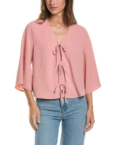 Adrianna Papell V-neck Open Front Airflow Woven Top In Orange