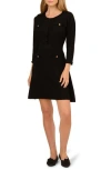 Adrianna Papell Waffle Knit Three-quarter Sleeve Minidress In Black