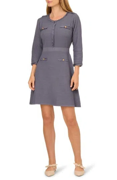 Adrianna Papell Waffle Knit Three-quarter Sleeve Minidress In Blue