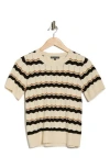 Adrianna Papell Wavy Stripe Pointelle Short Sleeve Sweater In Neutral