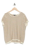Adrianna Papell Wavy Stripe Short Sleeve Pointelle Sweater In Multi