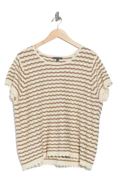 Adrianna Papell Wavy Stripe Short Sleeve Pointelle Sweater