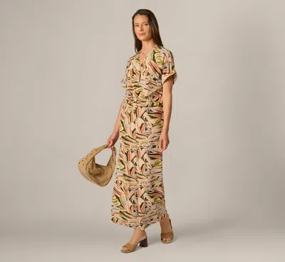 Adrianna Papell Wide Leg Airflow Crinkle Pant In Watercolor Leaf In Brown