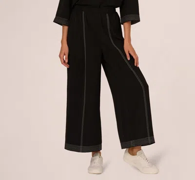 Adrianna Papell Wide Leg Contrast Stitch Pant In Black Ivory