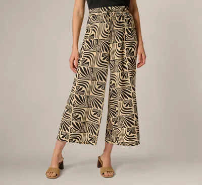 Adrianna Papell Wide Leg Drawstring Pant In Birch Black Retro Tile In Orange