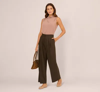 Adrianna Papell Wide Leg Pleated Trouser In Military Green