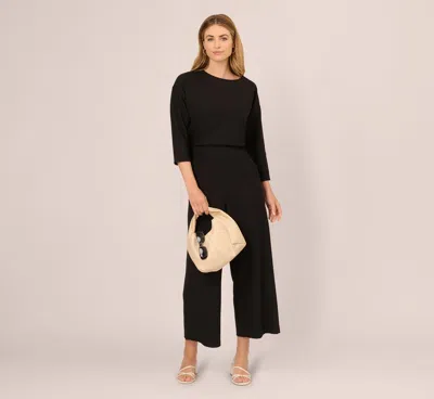 Adrianna Papell Wide Leg Rib Knit Cropped Pant In Black