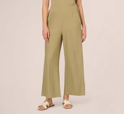 Adrianna Papell Wide Leg Rib Knit Pants In Dusty Sage Green