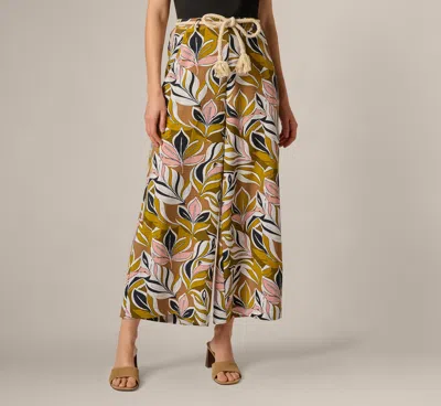 Adrianna Papell Wide Leg Rope Belt Pants In Amber Green Brushed Leaf In Orange