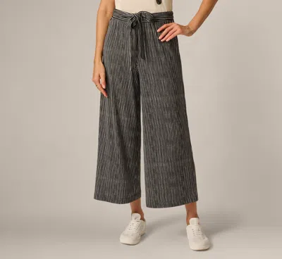 Adrianna Papell Wide Leg Tie Belt Stretch Pant In Black Ripple Stripe