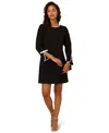 Adrianna Papell Long Sleeve Contrast Trim Crepe Dress In Black