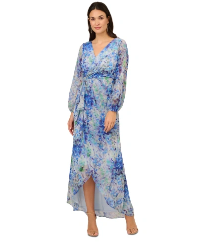 Adrianna Papell Women's Abstract Floral Chiffon Gown In Blue Multi