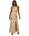 Adrianna Papell Foil Asymmetric Neck Gown In Champagne Gold