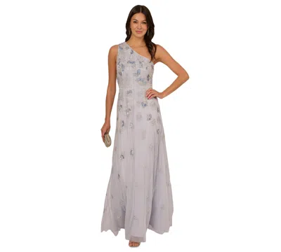 ADRIANNA PAPELL WOMEN'S ASYMMETRIC-NECK BEADED MESH GOWN