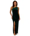 Adrianna Papell One-shoulder Velvet Column Gown In Green