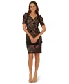 Adrianna Papell Women's Bead Lace Sheath V-neck Dress In Brown