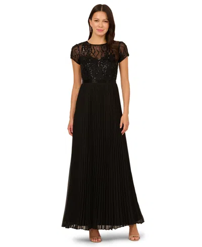 Adrianna Papell Women's Bead Pleat Long Dress In Brown