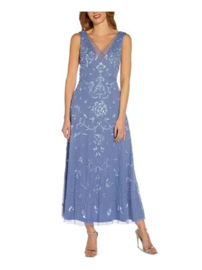 Pre-owned Adrianna Papell Women's Beaded Ankle Length Dress, French Blue, 14