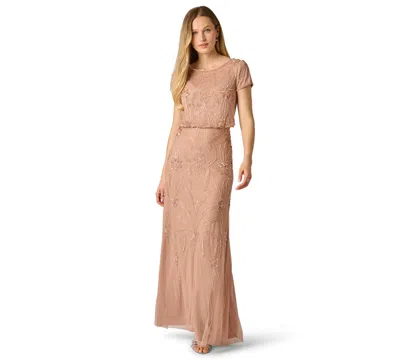 Adrianna Papell Women's Beaded Blouson Boat Neck Gown In Brown