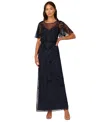 Adrianna Papell Beaded Mesh Blouson Column Gown In Navy,black