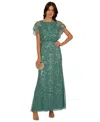 ADRIANNA PAPELL WOMEN'S BEADED BLOUSON-SLEEVE GOWN