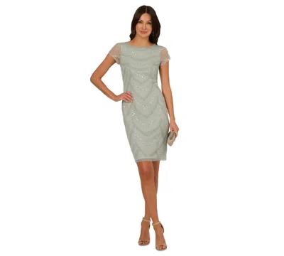 Adrianna Papell Women's Beaded Cap-sleeve Sheath Dress In Blue