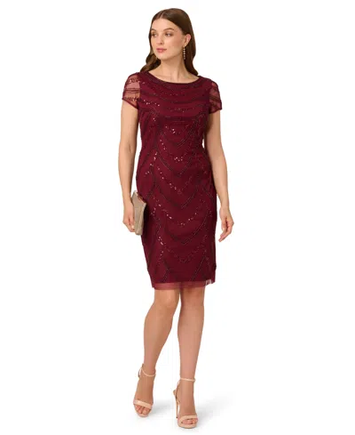 Adrianna Papell Women's Beaded Cap-sleeve Sheath Dress In Brown
