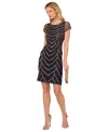 Adrianna Papell Women's Beaded Cap-sleeve Sheath Dress In Navy,rose Gold