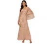 ADRIANNA PAPELL WOMEN'S BEADED CAPE-SLEEVE GOWN