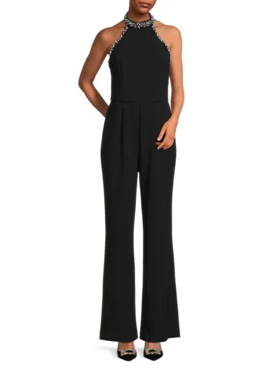 Adrianna Papell Women's Beaded Crepe Jumpsuit In Black