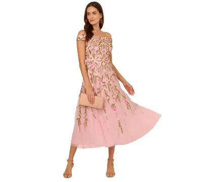Adrianna Papell Women's Beaded Fit & Flare Dress In Pink Multi