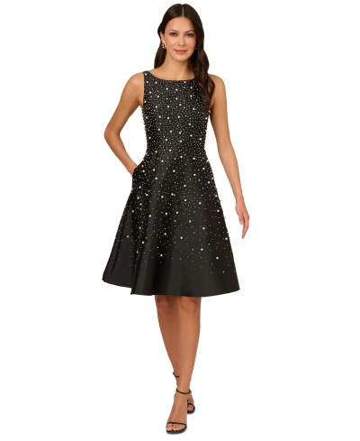 Adrianna Papell Women's Beaded Fit & Flare Taffeta Dress In Black,ivory