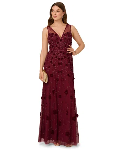 Adrianna Papell Women's Beaded Floral Gown In Brown
