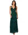 Adrianna Papell Embellished Mesh Overlay Gown In Gem Green