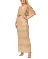 Adrianna Papell Champagne Gold Beaded Surplice Gown In Champagne Gold