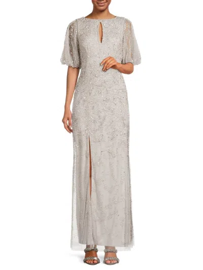 Adrianna Papell Women's Beaded Gown In Silver Dove